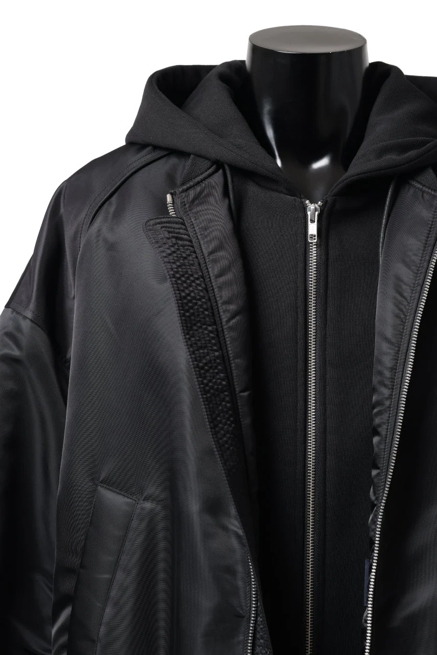 Juun.J Jersey Hood Detachable Nylon MA-1 Jumper (BLACK) - Image 10