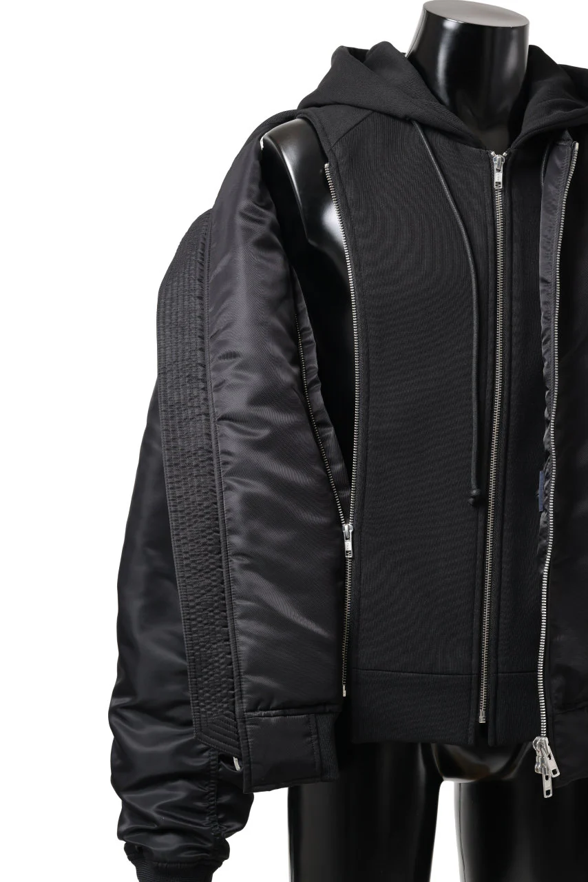 Juun.J Jersey Hood Detachable Nylon MA-1 Jumper (BLACK) - Image 16