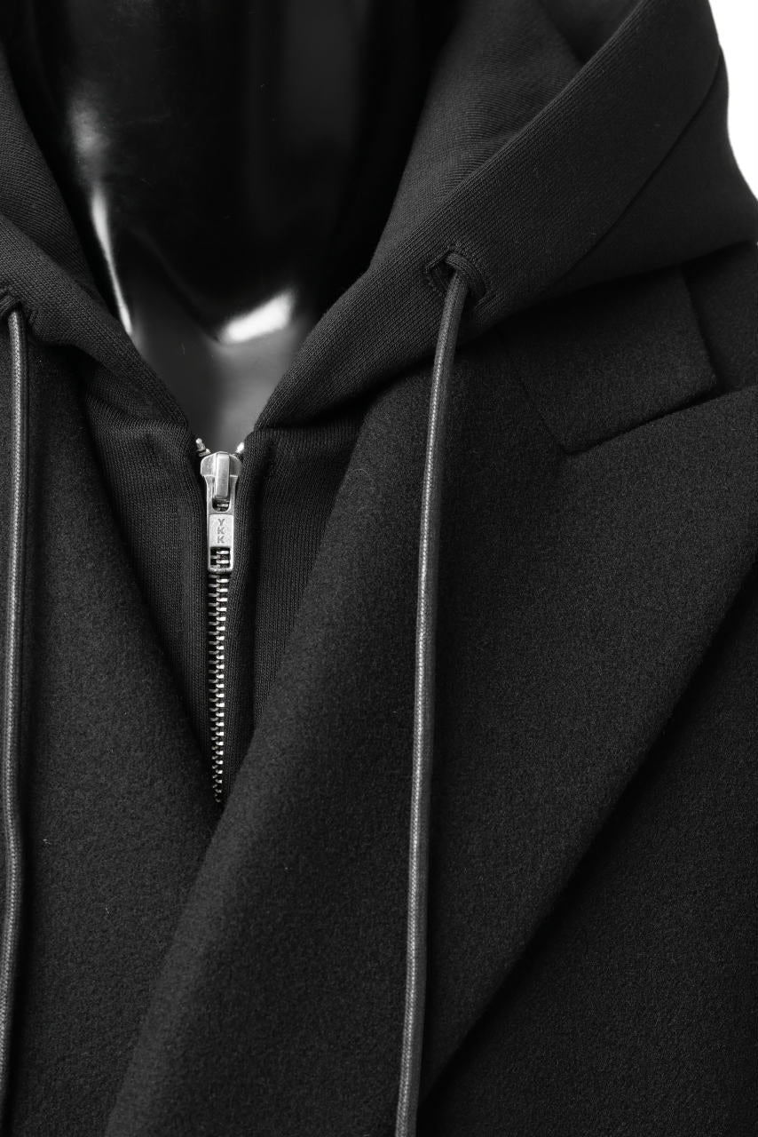 Juun.J Over Fit Jersey Hood Detachable Double Coat (BLACK) - Image 10