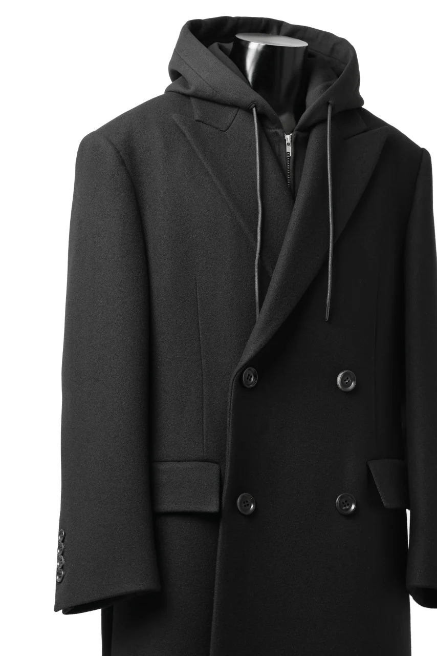 Juun.J Over Fit Jersey Hood Detachable Double Coat (BLACK) - Image 13