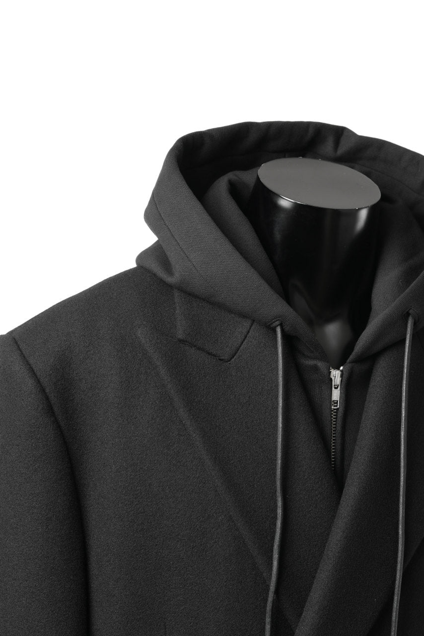 Juun.J Over Fit Jersey Hood Detachable Double Coat (BLACK) - Image 14
