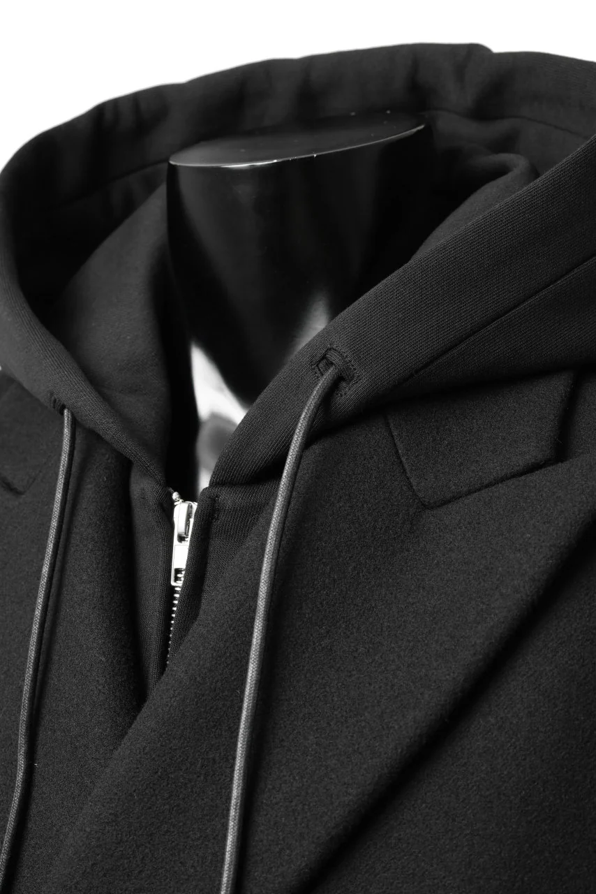 Juun.J Over Fit Jersey Hood Detachable Double Coat (BLACK) - Image 15