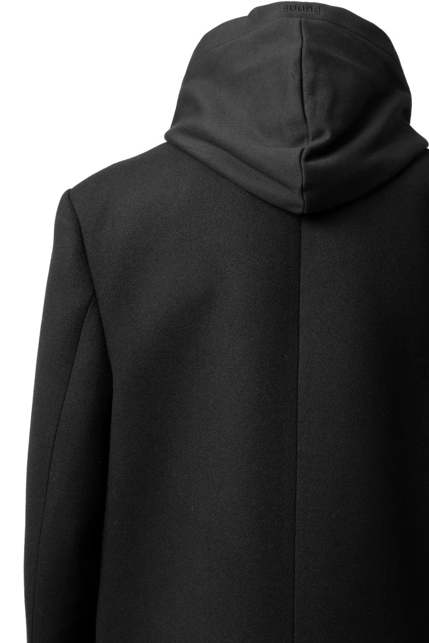 Juun.J Over Fit Jersey Hood Detachable Double Coat (BLACK) - Image 17