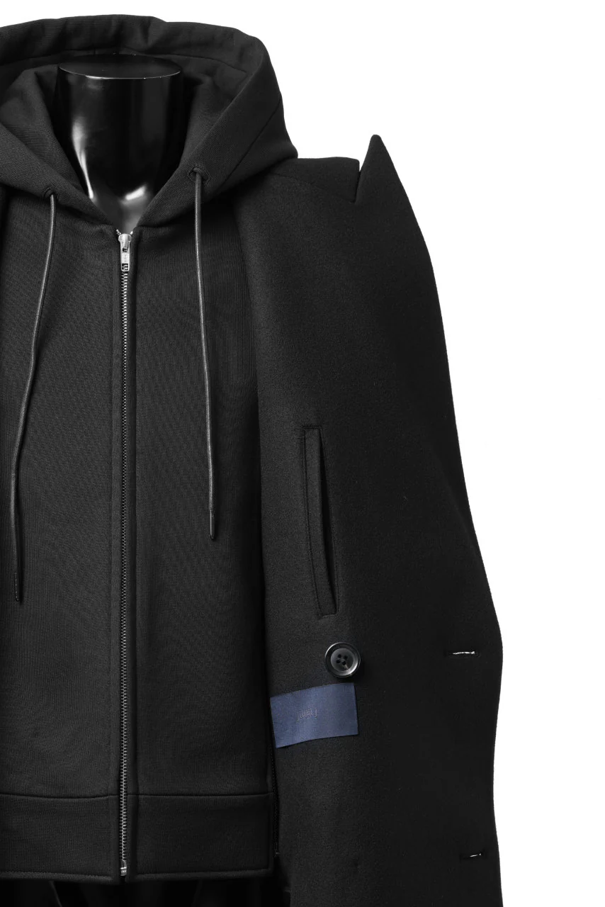 Juun.J Over Fit Jersey Hood Detachable Double Coat (BLACK) - Image 19