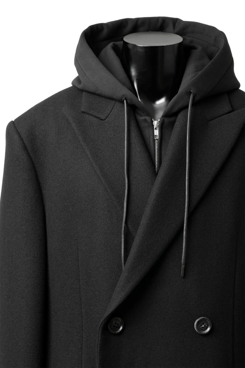 Juun.J Over Fit Jersey Hood Detachable Double Coat (BLACK) - Image 9