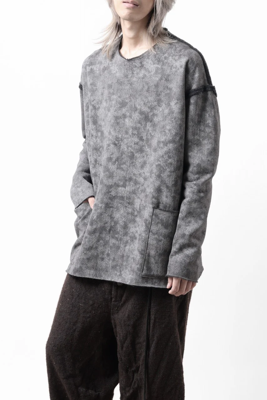 KLASICA ASLEEP LOOSE PULL OVER / GRAINY PRINT BACK SIDE FLEECE (GREIGE) - Image 2