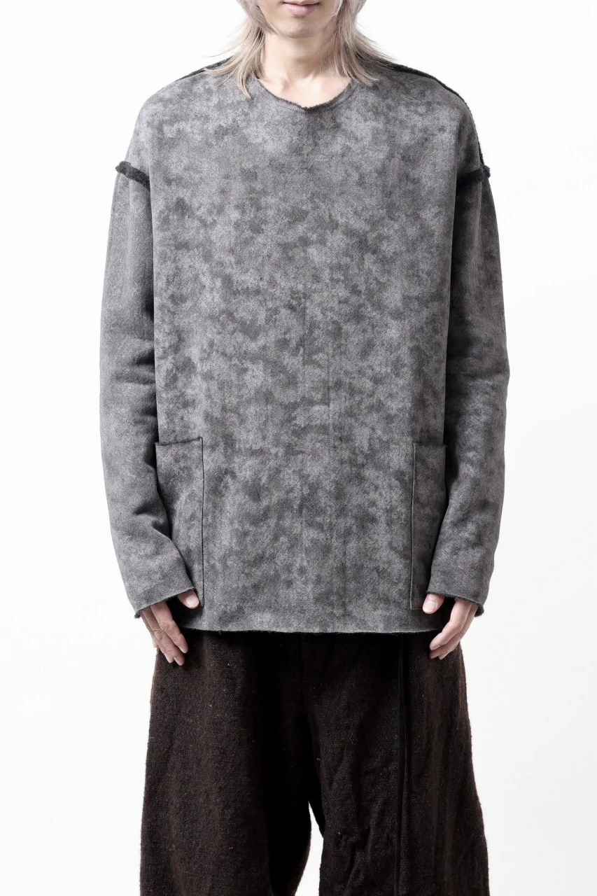 KLASICA ASLEEP LOOSE PULL OVER / GRAINY PRINT BACK SIDE FLEECE (GREIGE) - Image 4