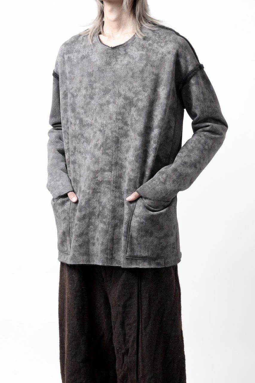 KLASICA ASLEEP LOOSE PULL OVER / GRAINY PRINT BACK SIDE FLEECE (GREIGE) - Image 5