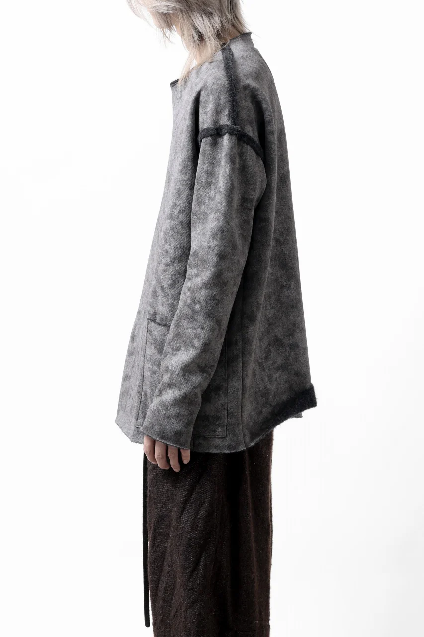 KLASICA ASLEEP LOOSE PULL OVER / GRAINY PRINT BACK SIDE FLEECE (GREIGE) - Image 7