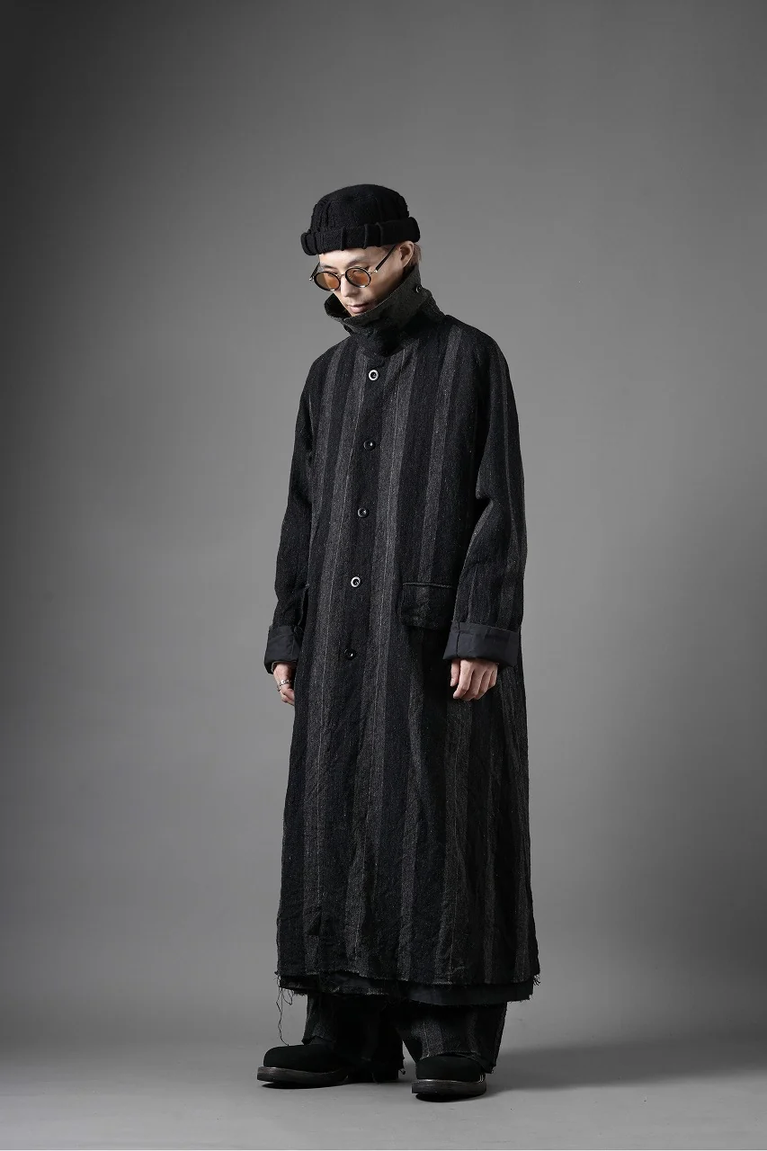 KLASICA AVOIR Ⅱ CUT OFF MAC COAT / IRREGULAR STRIPED ROUGH TWEED (BLACK) - Image 35