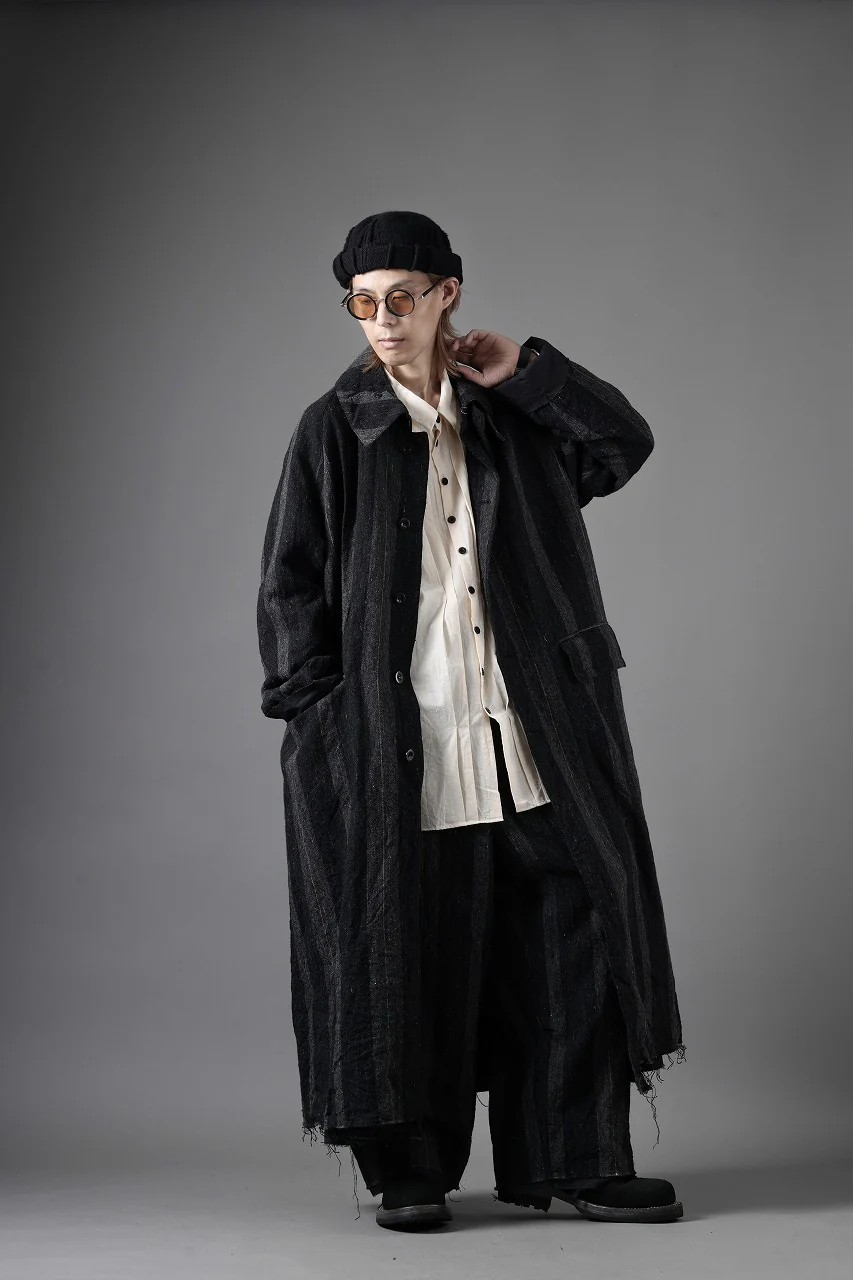 KLASICA AVOIR Ⅱ CUT OFF MAC COAT / IRREGULAR STRIPED ROUGH TWEED (BLACK) - Image 44