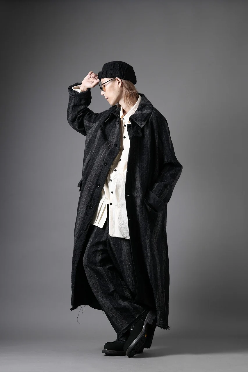 KLASICA AVOIR Ⅱ CUT OFF MAC COAT / IRREGULAR STRIPED ROUGH TWEED (BLACK) - Image 45