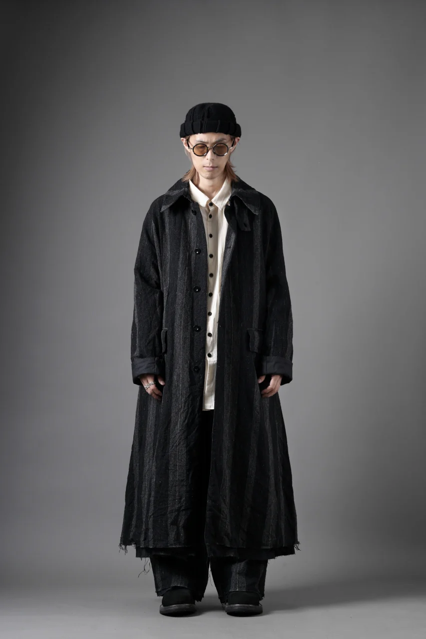 KLASICA AVOIR Ⅱ CUT OFF MAC COAT / IRREGULAR STRIPED ROUGH TWEED (BLACK) - Image 46