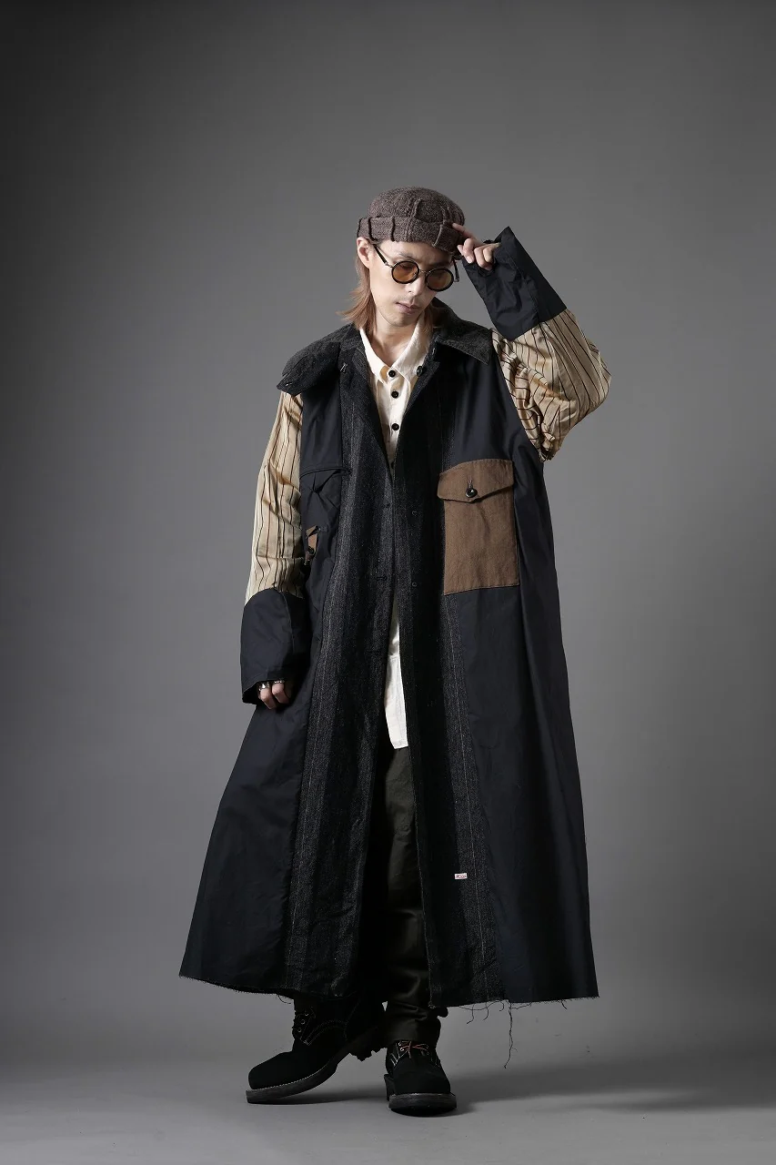 KLASICA AVOIR Ⅱ CUT OFF MAC COAT / IRREGULAR STRIPED ROUGH TWEED (BLACK) - Image 49