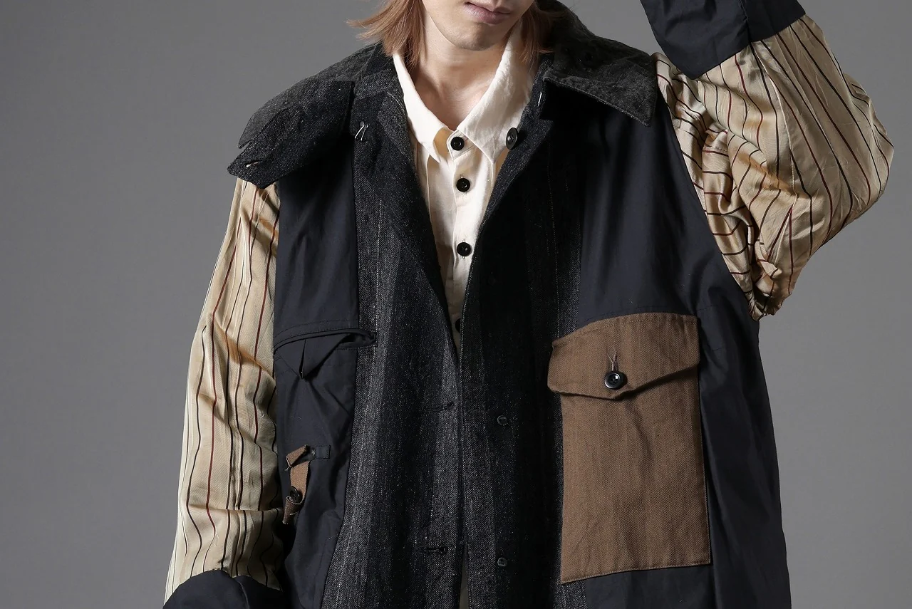 KLASICA AVOIR Ⅱ CUT OFF MAC COAT / IRREGULAR STRIPED ROUGH TWEED (BLACK) - Image 55