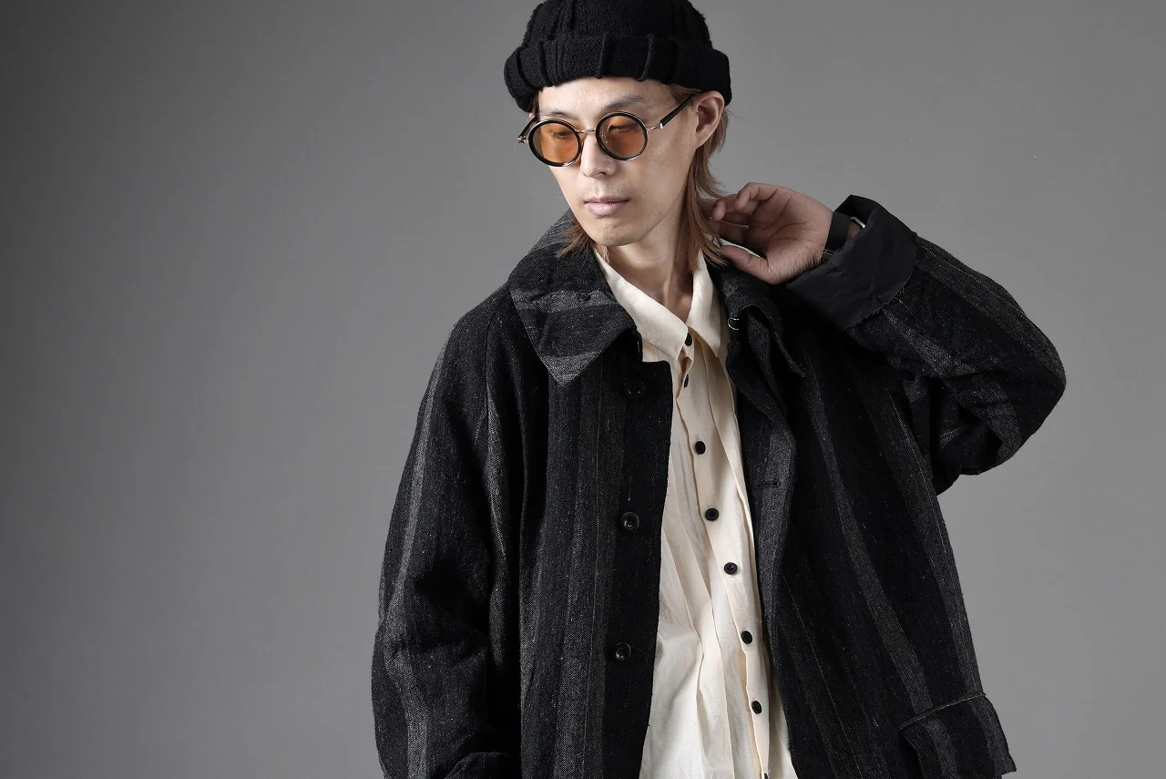 KLASICA AVOIR Ⅱ CUT OFF MAC COAT / IRREGULAR STRIPED ROUGH TWEED (BLACK) - Image 56