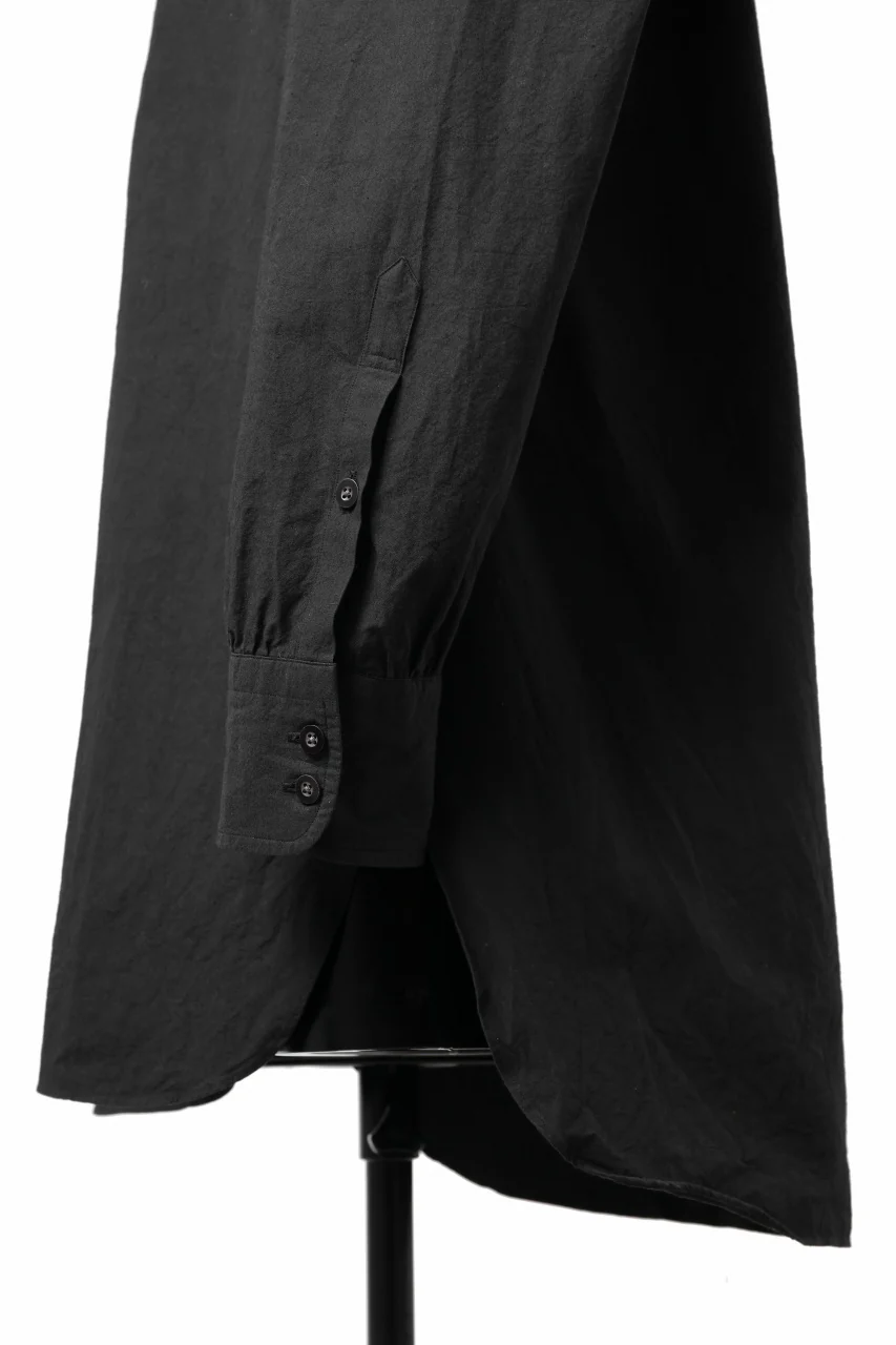 KLASICA BAND COLLAR FINE STITCHED SHIRT / HAND DYED COTTON-LINEN (BLACK) - Image 10
