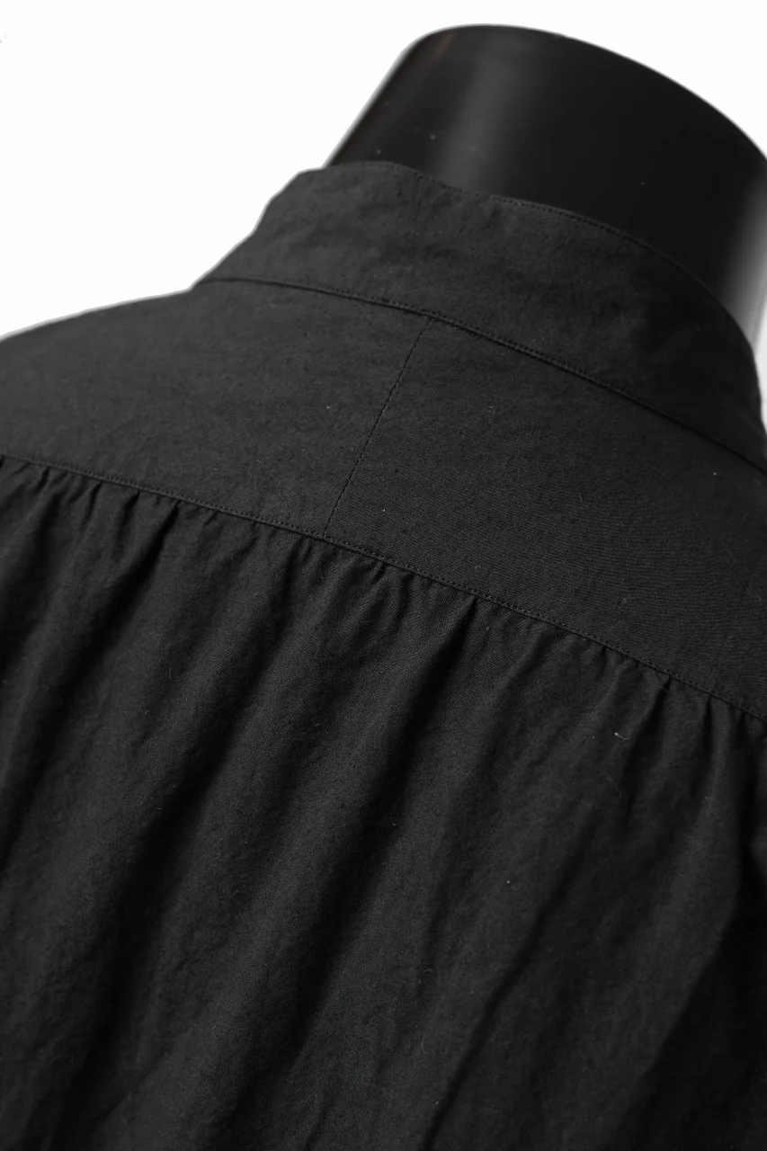 KLASICA BAND COLLAR FINE STITCHED SHIRT / HAND DYED COTTON-LINEN (BLACK) - Image 14