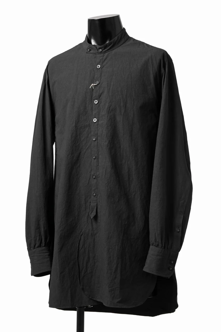 KLASICA BAND COLLAR FINE STITCHED SHIRT / HAND DYED COTTON-LINEN (BLACK) - Image 2