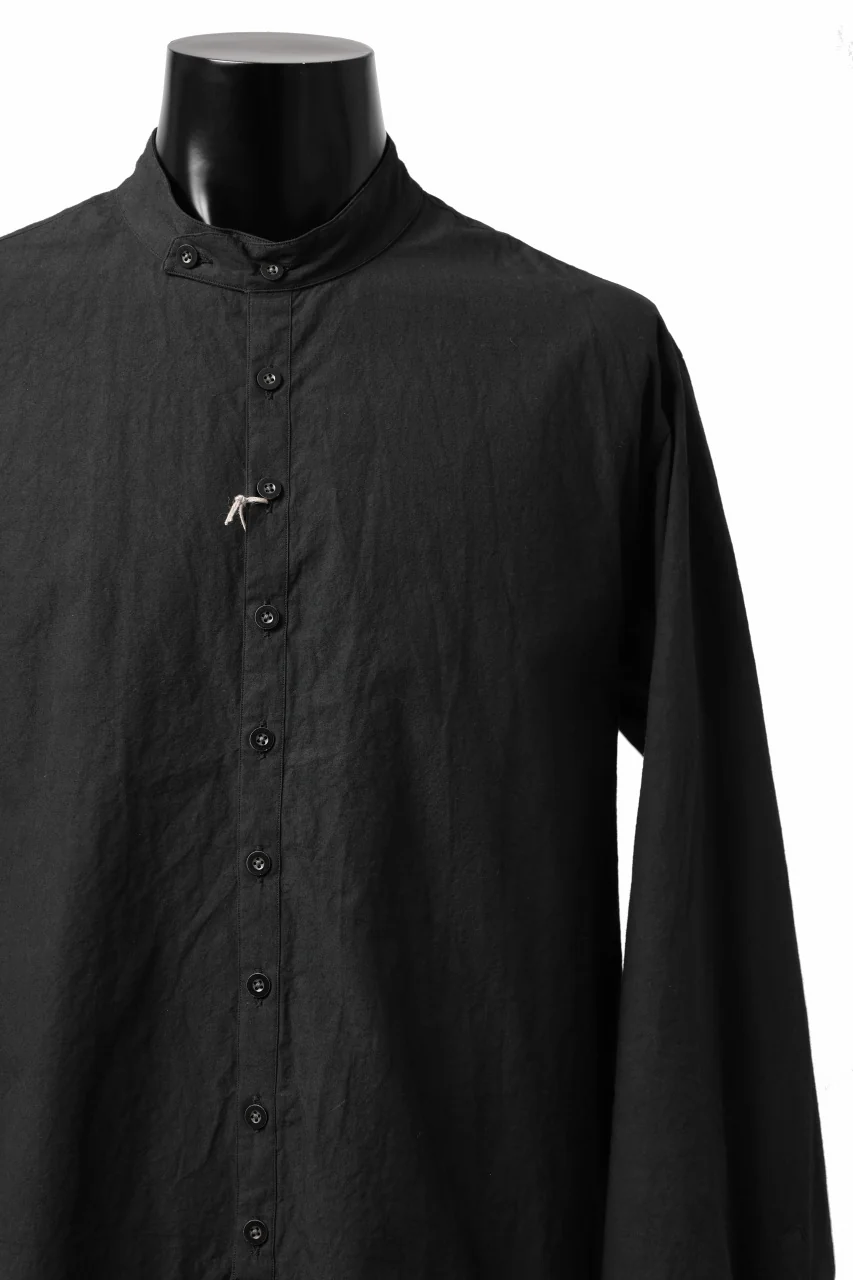 KLASICA BAND COLLAR FINE STITCHED SHIRT / HAND DYED COTTON-LINEN (BLACK) - Image 5