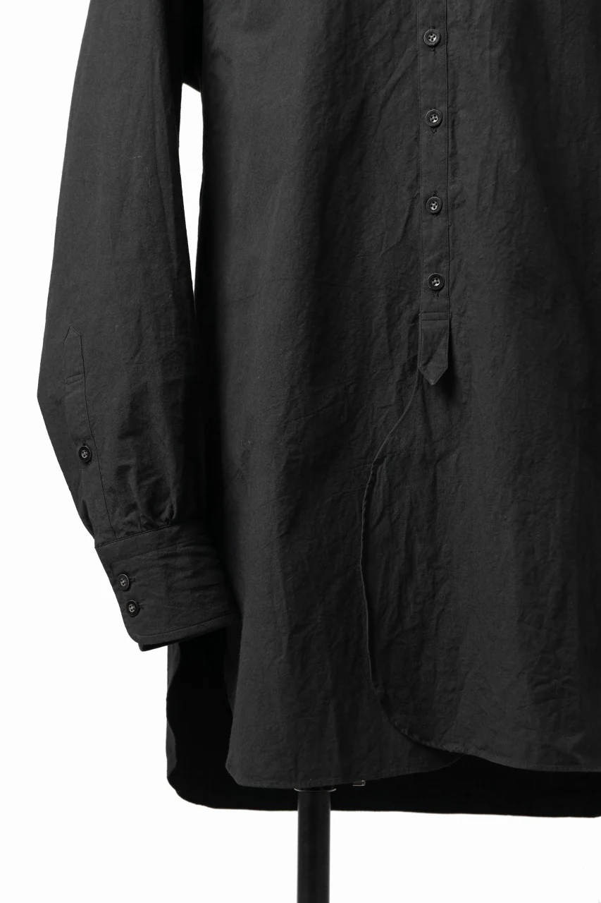 KLASICA BAND COLLAR FINE STITCHED SHIRT / HAND DYED COTTON-LINEN (BLACK) - Image 6