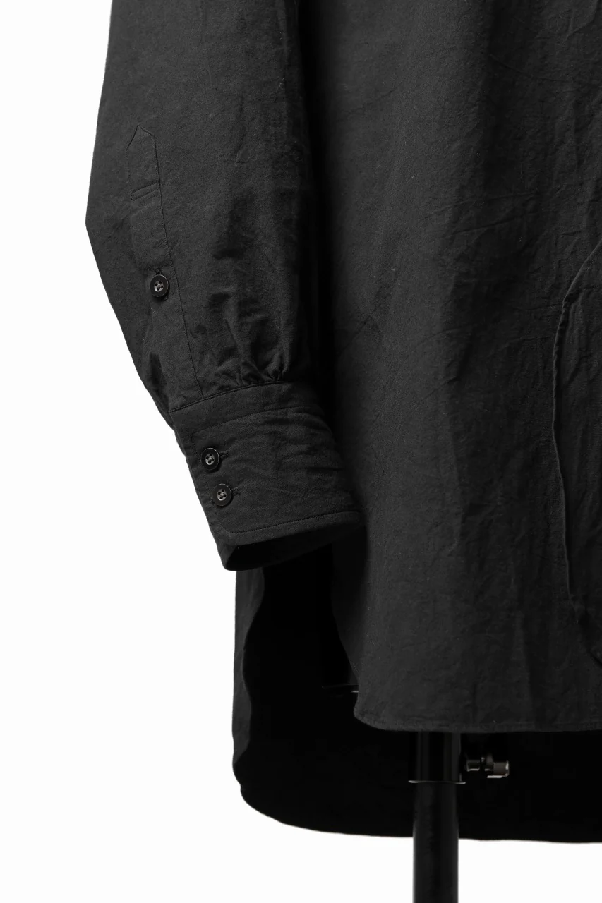 KLASICA BAND COLLAR FINE STITCHED SHIRT / HAND DYED COTTON-LINEN (BLACK) - Image 7