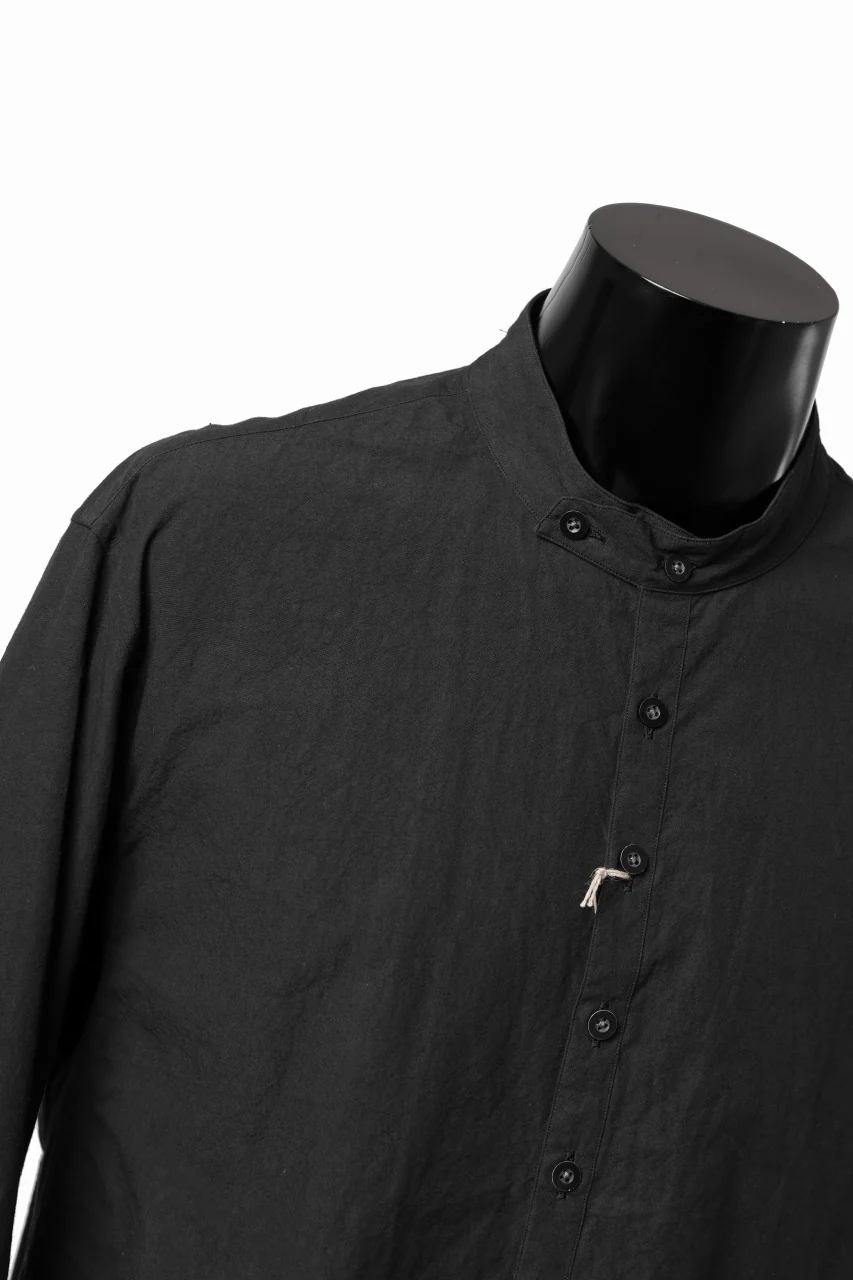 KLASICA BAND COLLAR FINE STITCHED SHIRT / HAND DYED COTTON-LINEN (BLACK) - Image 8
