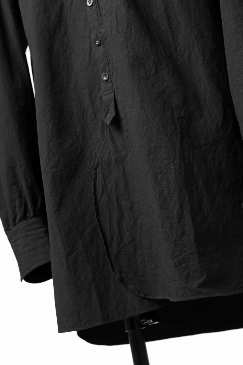 KLASICA BAND COLLAR FINE STITCHED SHIRT / HAND DYED COTTON-LINEN (BLACK) - Image 9
