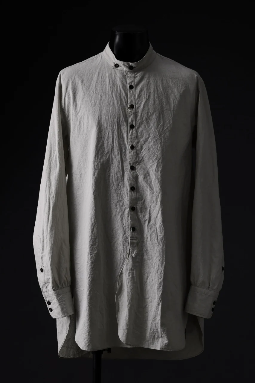 KLASICA BAND COLLAR FINE STITCHED SHIRT / HAND DYED COTTON-LINEN (CONCRETE)