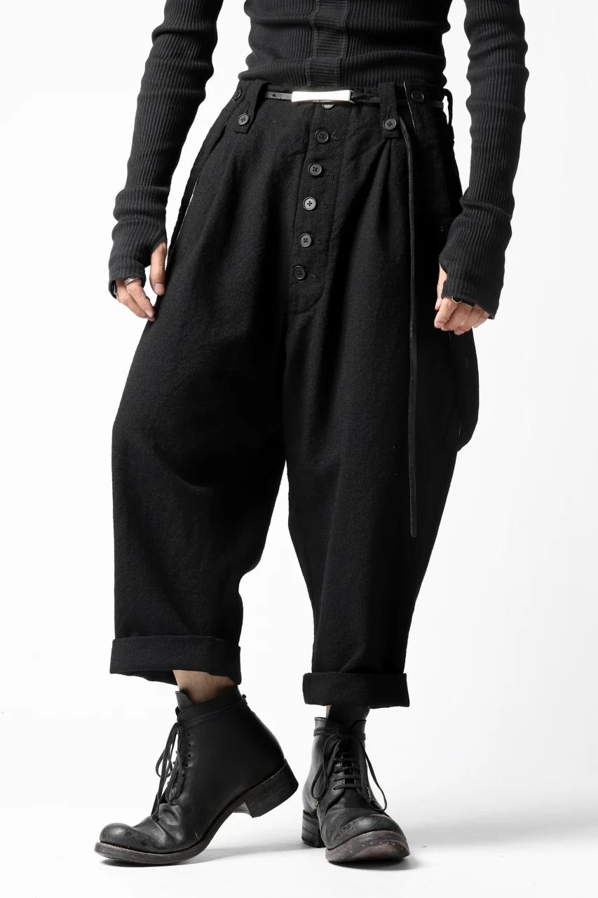 KLASICA BARREL-TWEED SUSPENDER TROUSERS / OFF TWEED WOOL (BLACK) - Image 3