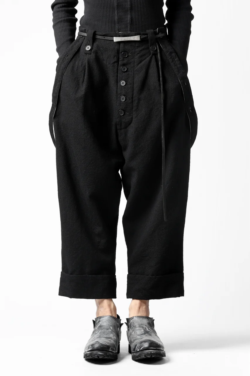 KLASICA BARREL-TWEED SUSPENDER TROUSERS / OFF TWEED WOOL (BLACK) - Image 7