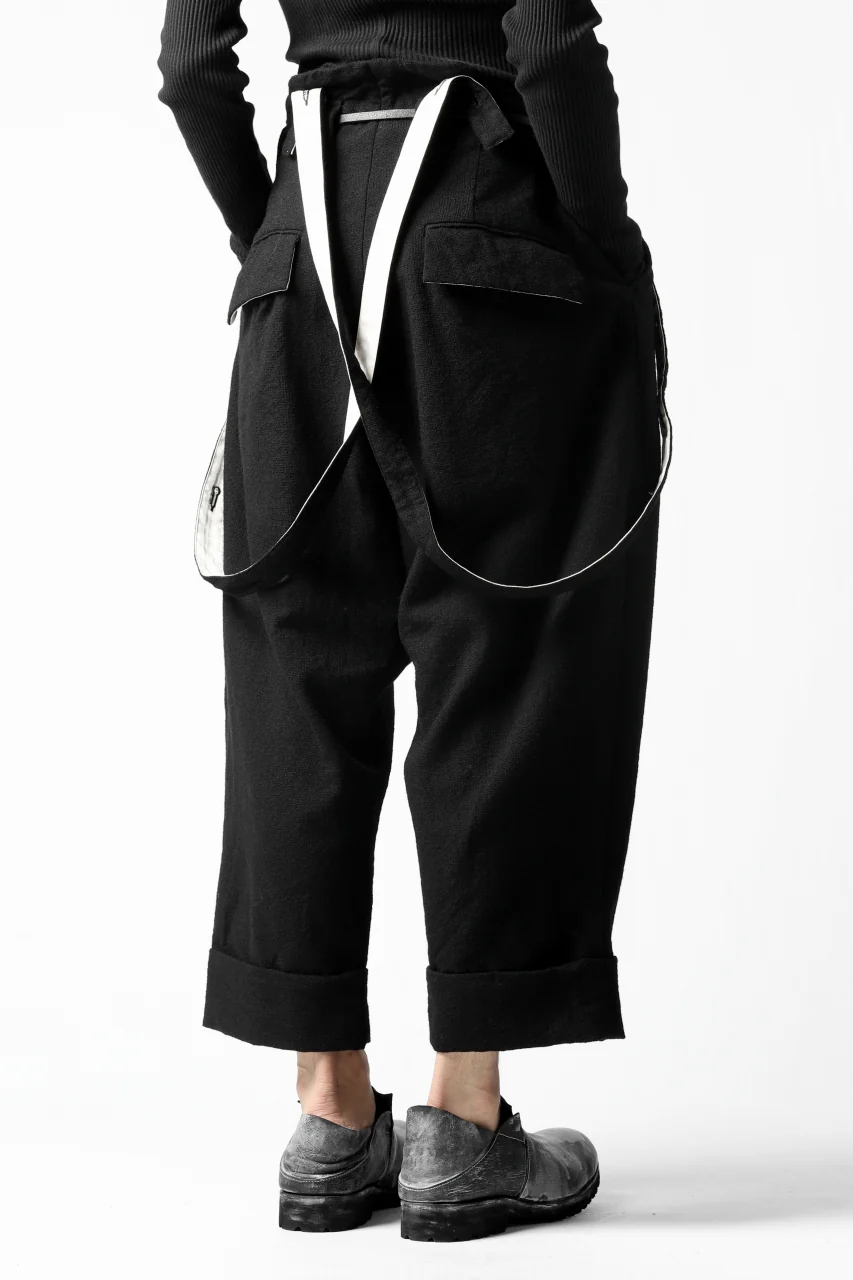 KLASICA BARREL-TWEED SUSPENDER TROUSERS / OFF TWEED WOOL (BLACK) - Image 9