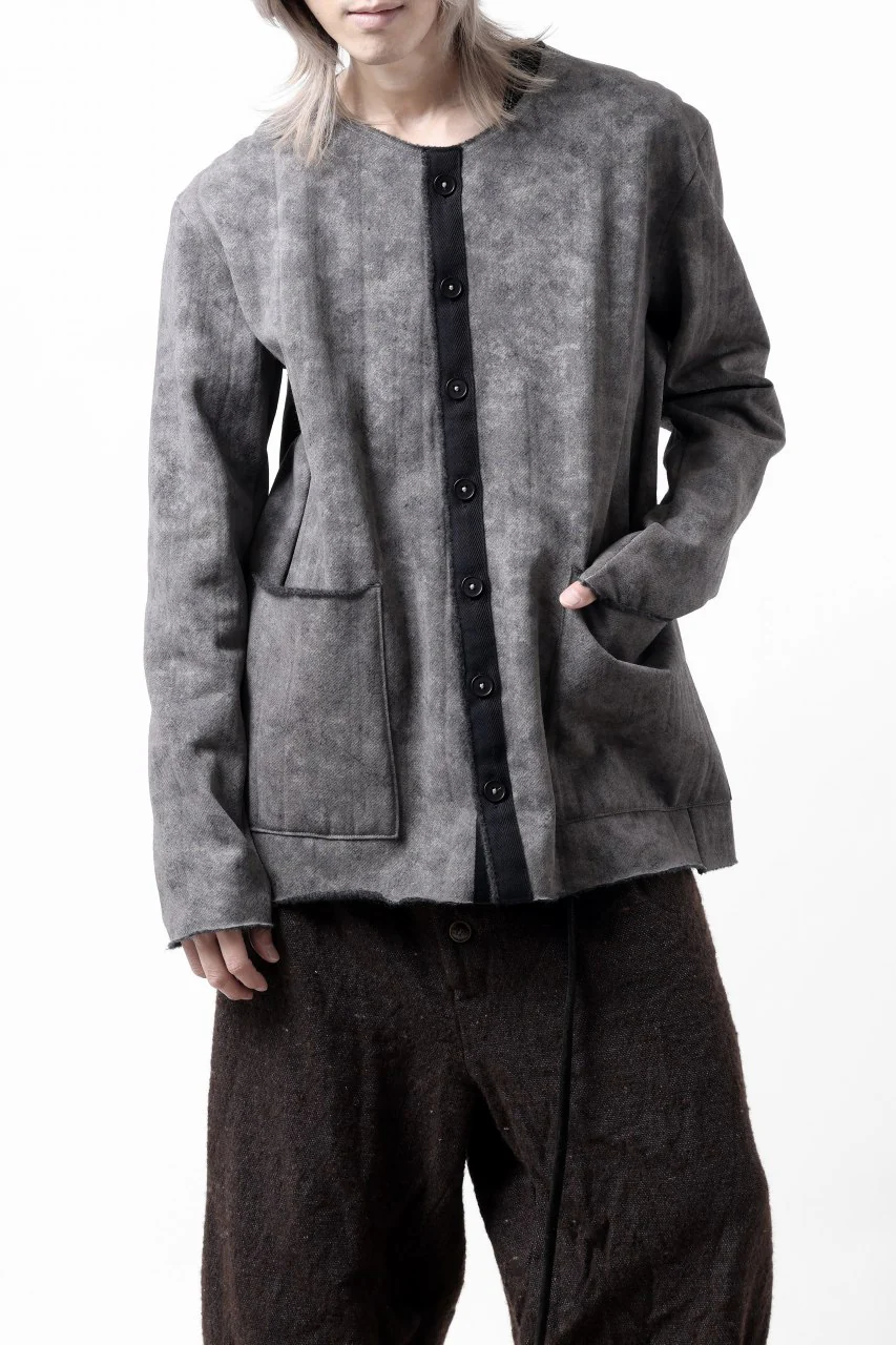 KLASICA BLACK CAT CREW NECK CARDIGAN / GRAINY PRINT BACK SIDE FLEECE (GREIGE) - Image 3