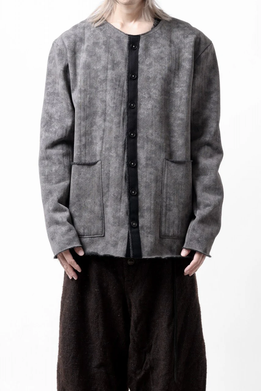 KLASICA BLACK CAT CREW NECK CARDIGAN / GRAINY PRINT BACK SIDE FLEECE (GREIGE) - Image 4
