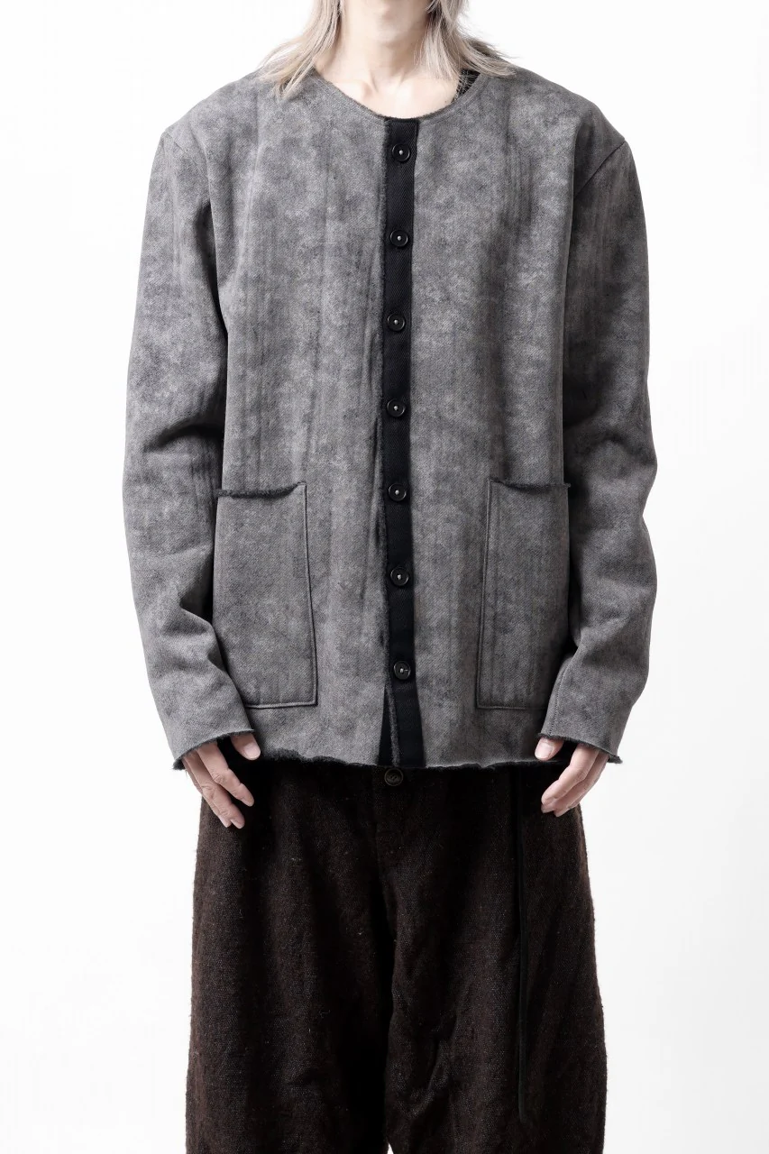 KLASICA BLACK CAT CREW NECK CARDIGAN / GRAINY PRINT BACK SIDE FLEECE (GREIGE) - Image 5