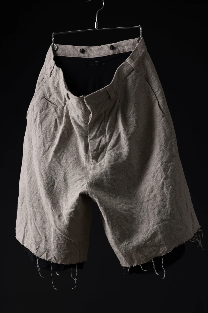 KLASICA BOUNCE fig.1 BOLD CUT OFF SHORTS / 1/8 FRENCH LINEN CANVAS (NATURAL) - Image 2
