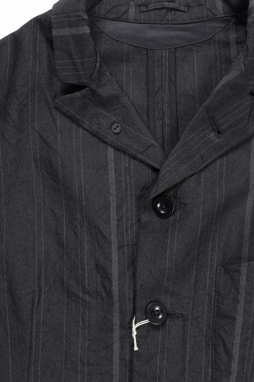 KLASICA exclusive "KLING" SINGLE LAYER 3 POCKET BLAZER / LIGHT WEIGHT DARK RANDOM STRIPE RAMIE (IRON STRIPES) - Image 12