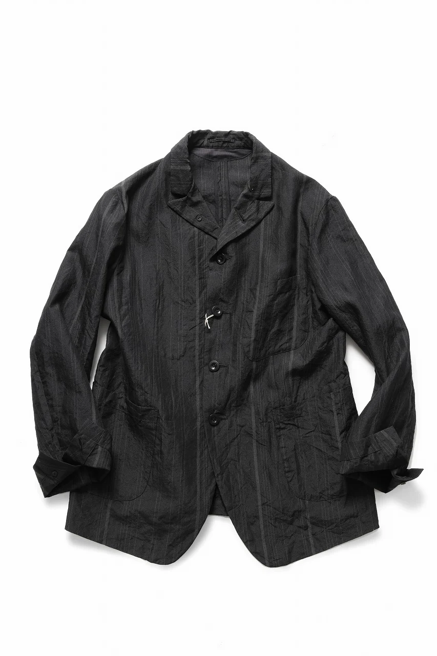 KLASICA exclusive "KLING" SINGLE LAYER 3 POCKET BLAZER / LIGHT WEIGHT DARK RANDOM STRIPE RAMIE (IRON STRIPES) - Image 3