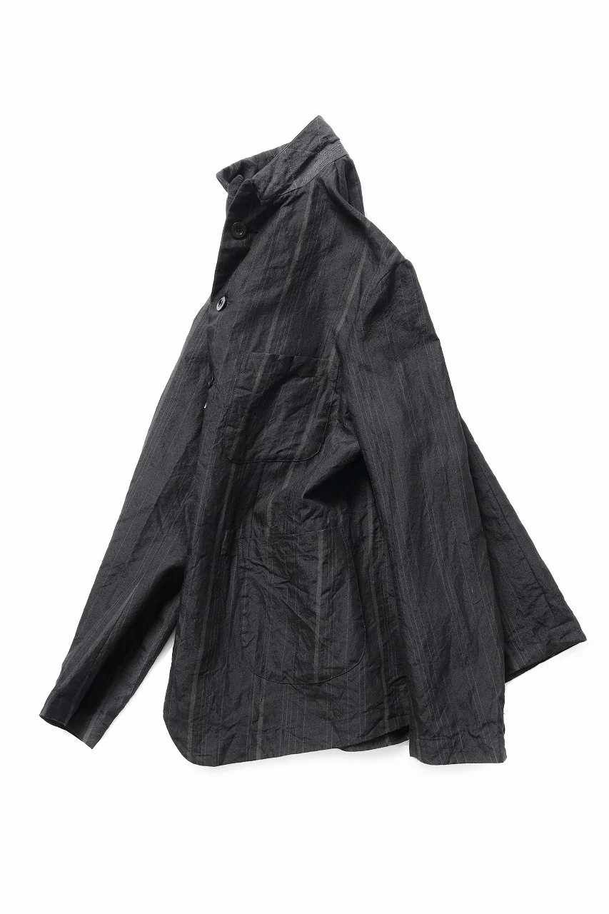 KLASICA exclusive "KLING" SINGLE LAYER 3 POCKET BLAZER / LIGHT WEIGHT DARK RANDOM STRIPE RAMIE (IRON STRIPES) - Image 4