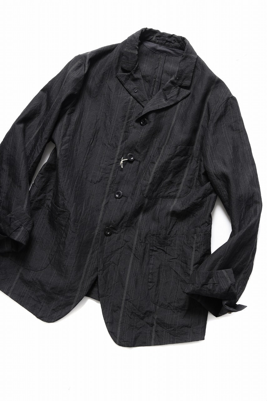 KLASICA exclusive "KLING" SINGLE LAYER 3 POCKET BLAZER / LIGHT WEIGHT DARK RANDOM STRIPE RAMIE (IRON STRIPES) - Image 5