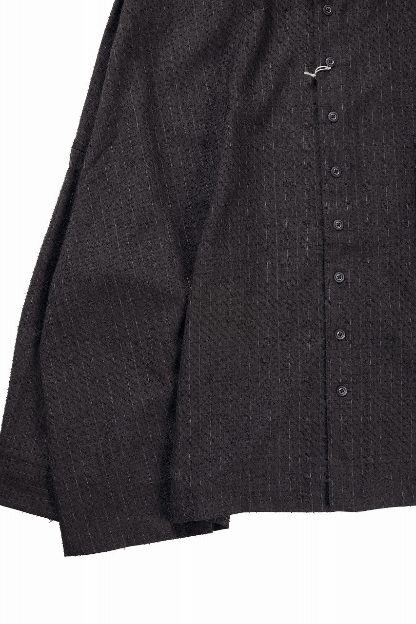 KLASICA EXTRA WIDE OUTER SHIRTS / FORK NEEDLE PUNCH SUPER 100's PENCIL STRIPE (IRON BROWN STRIPES) - Image 6