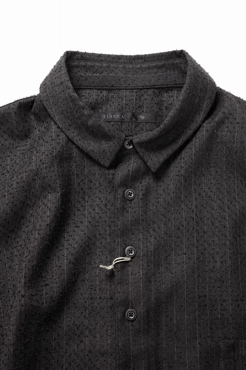 KLASICA EXTRA WIDE OUTER SHIRTS / FORK NEEDLE PUNCH SUPER 100's PENCIL STRIPE (IRON BROWN STRIPES) - Image 8