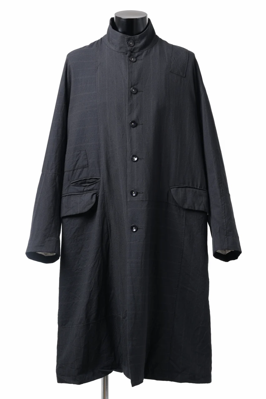 KLASICA FIGS PATCH WORKED RELAX FIT COAT / SUPER 100's ALTERNATE STRIPE SERGE WOOL (INK BLACK)