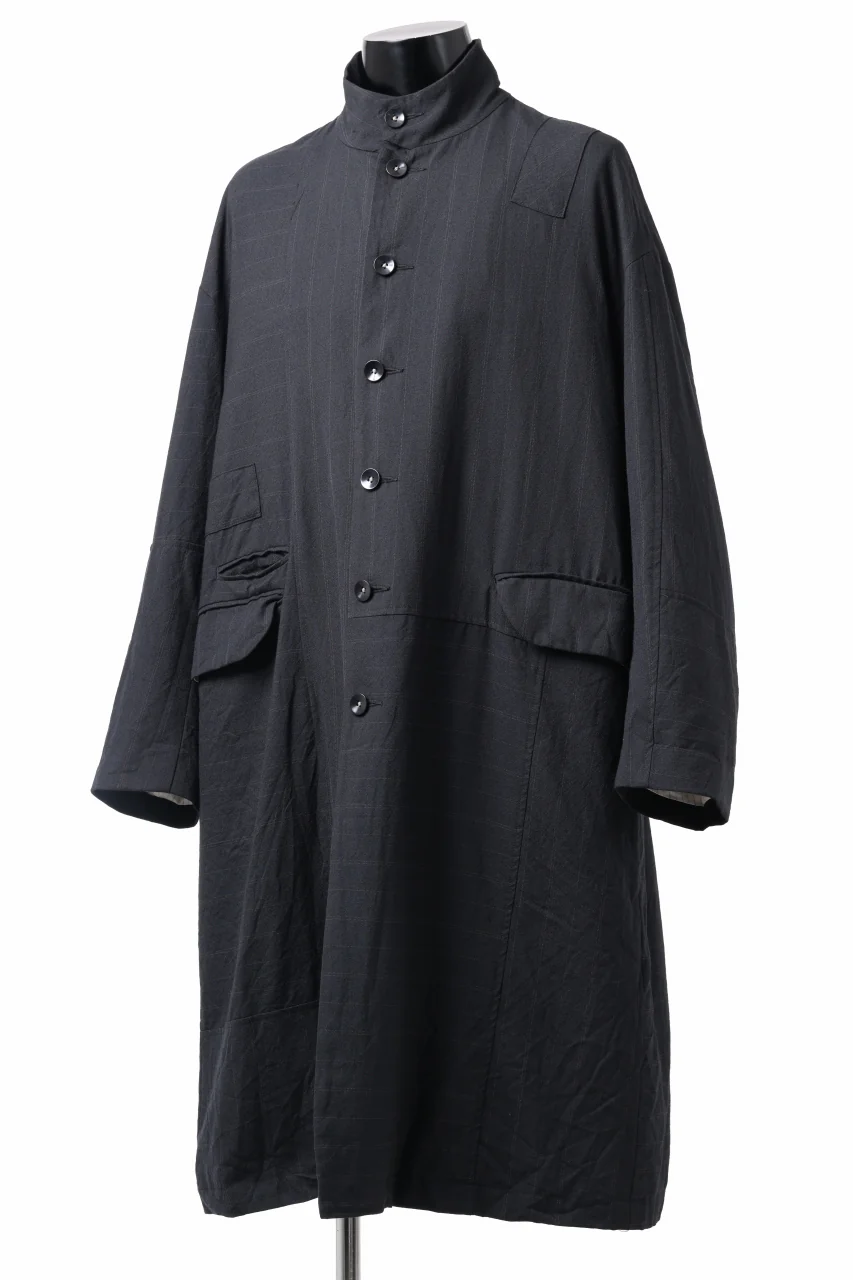 KLASICA FIGS PATCH WORKED RELAX FIT COAT / SUPER 100's ALTERNATE STRIPE SERGE WOOL (INK BLACK) - Image 10