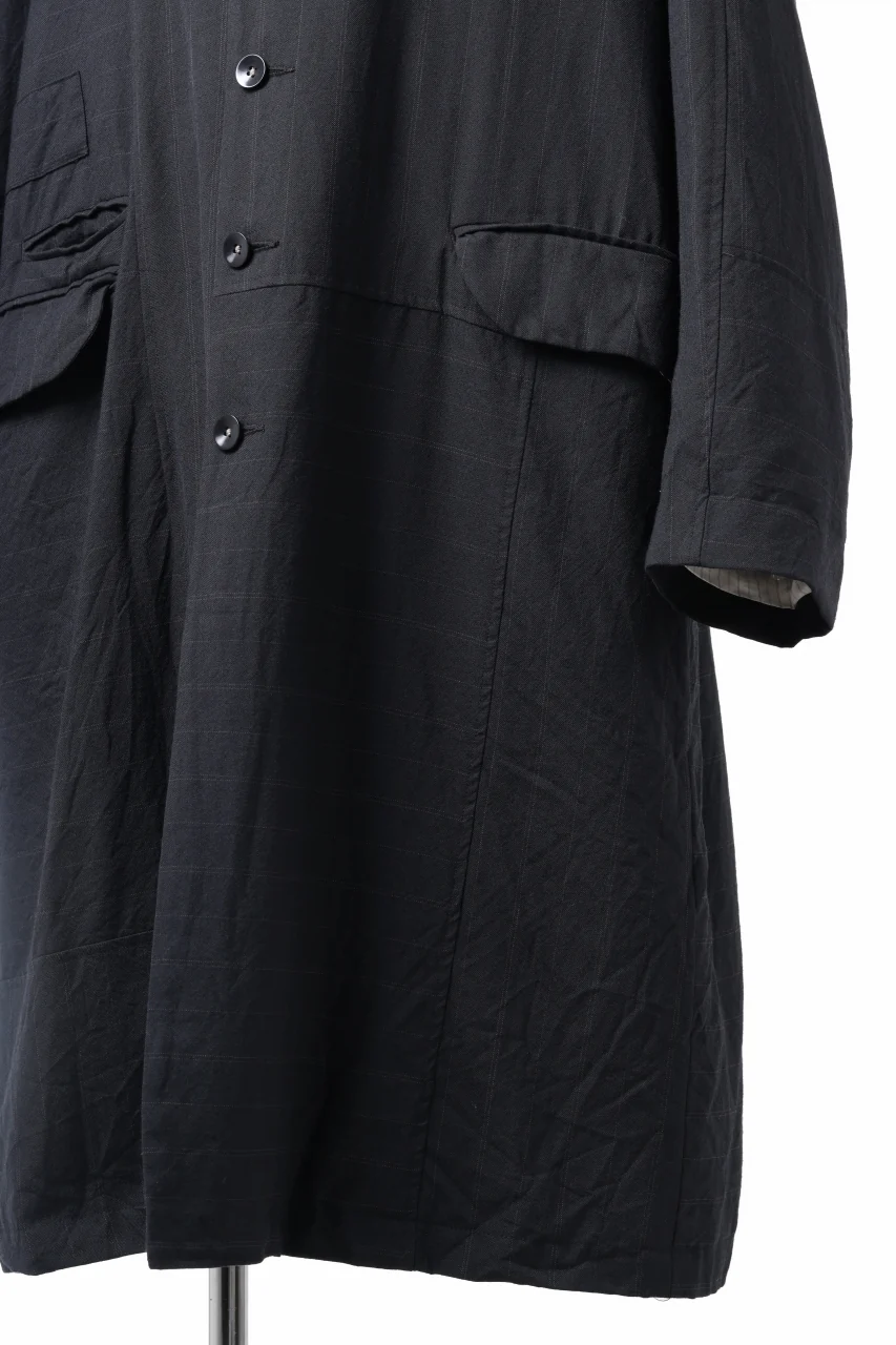 KLASICA FIGS PATCH WORKED RELAX FIT COAT / SUPER 100's ALTERNATE STRIPE SERGE WOOL (INK BLACK) - Image 11