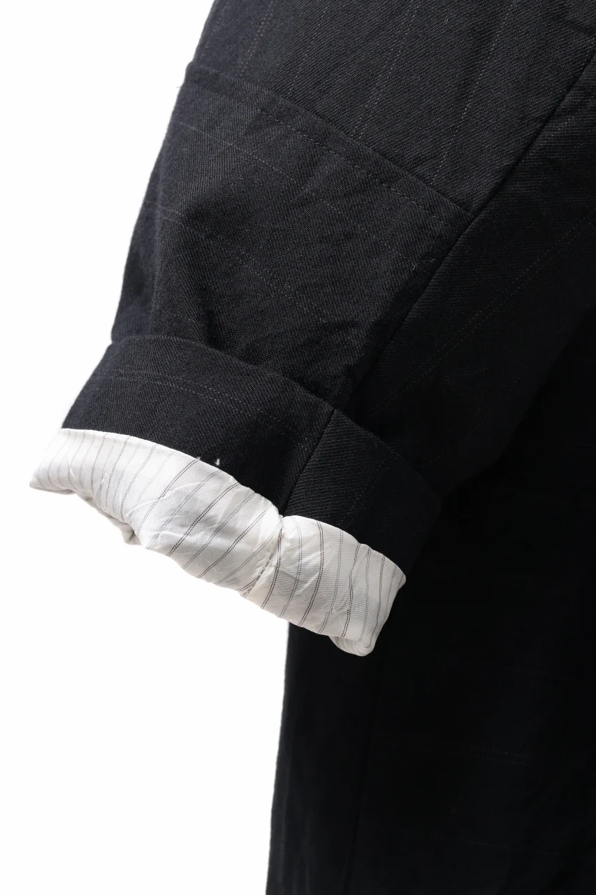 KLASICA FIGS PATCH WORKED RELAX FIT COAT / SUPER 100's ALTERNATE STRIPE SERGE WOOL (INK BLACK) - Image 13