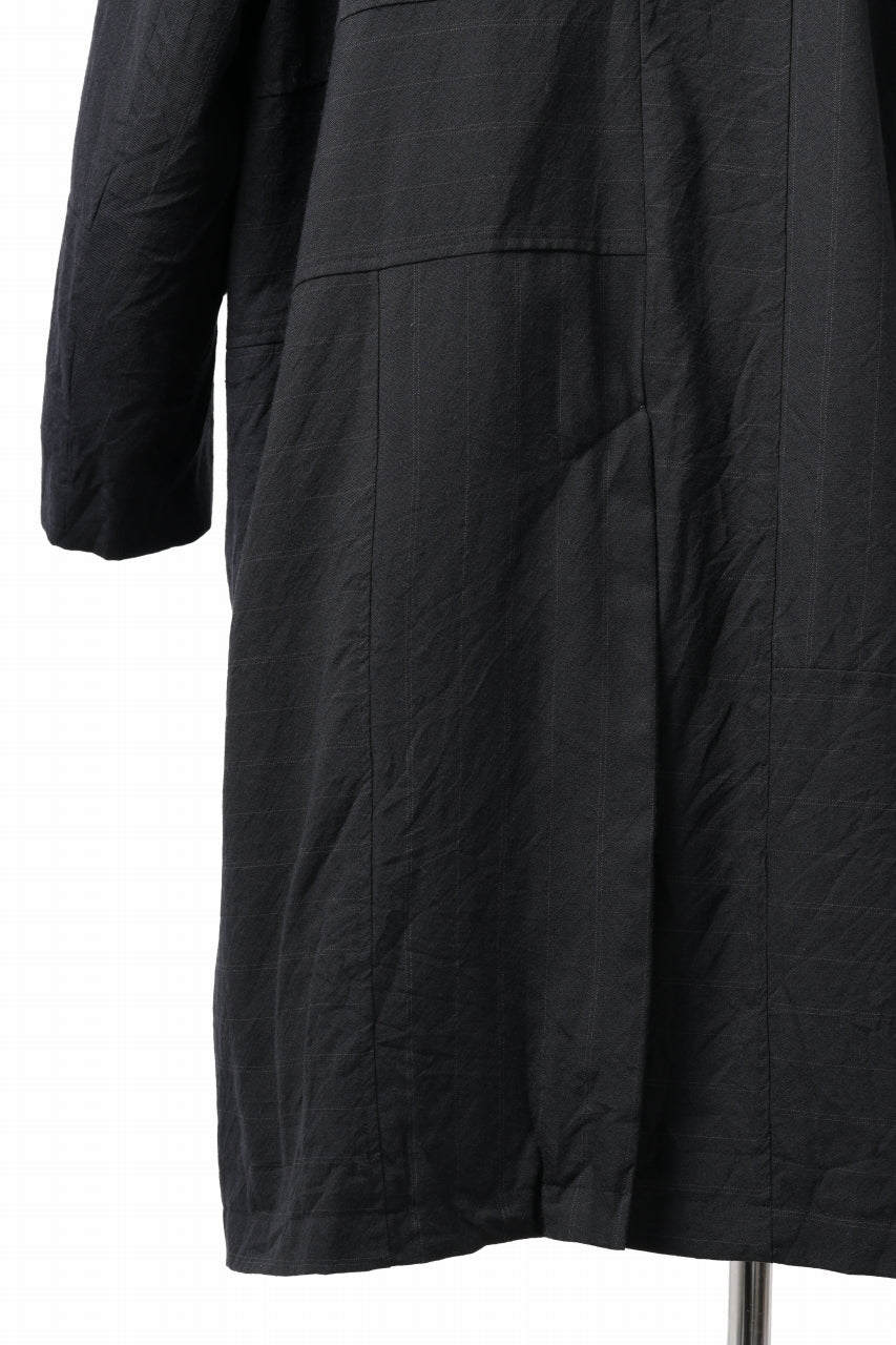 KLASICA FIGS PATCH WORKED RELAX FIT COAT / SUPER 100's ALTERNATE STRIPE SERGE WOOL (INK BLACK) - Image 16