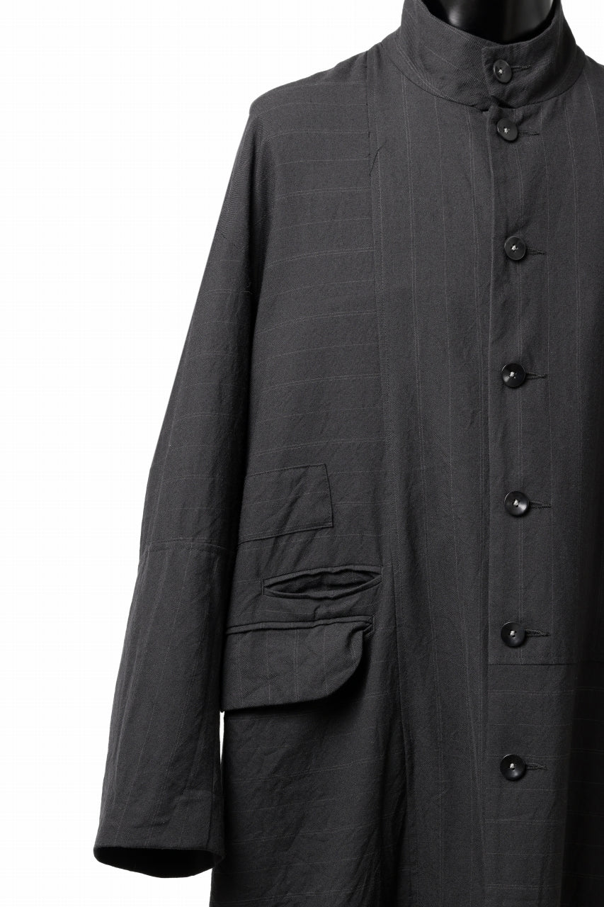 KLASICA FIGS PATCH WORKED RELAX FIT COAT / SUPER 100's ALTERNATE STRIPE SERGE WOOL (INK BLACK) - Image 6