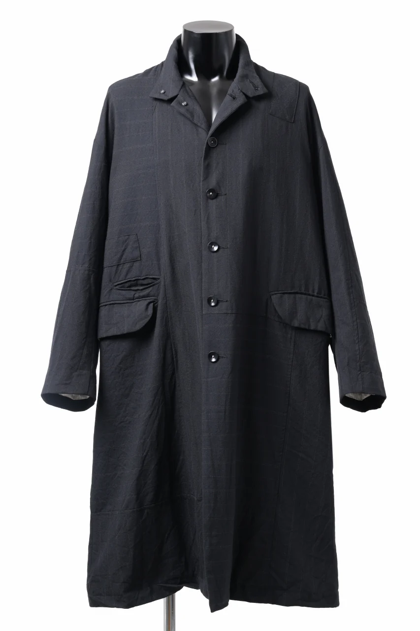 KLASICA FIGS PATCH WORKED RELAX FIT COAT / SUPER 100's ALTERNATE STRIPE SERGE WOOL (INK BLACK) - Image 8
