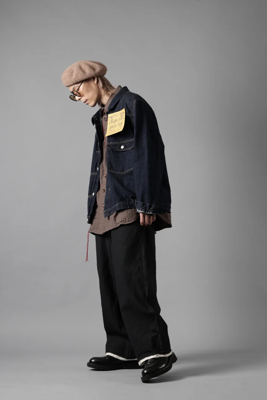 KLASICA "GALWAY" CUT OFF BOLD STRAIGHT TROUSERS / "END ON END" SUPER 120's WOOL x HEMP (MATT BLACK) - Image 17